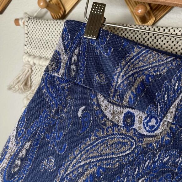 Anthropologie Maeve Blue Maria Paisley Metallic Flare Pants - Picture 6 of 10